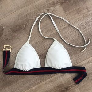 White red blue striped bikini top